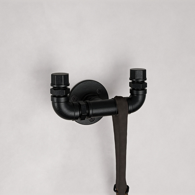 Крючок настенный двойной в стиле Лофт Larvij, 165x110x69 мм, черный, PIPE27BL - Фото 3