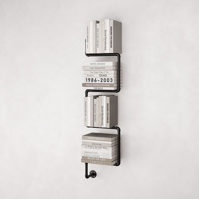 Полка для книг в стиле Лофт Larvij, 320x1150x130 мм, черный, PIPE18BL - Фото 4