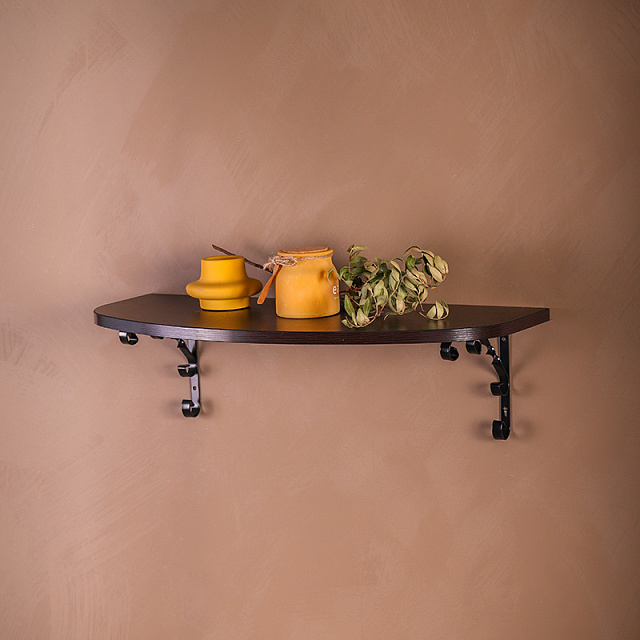 Полка ЛДСП с декоративными кронштейнами Larvij, 600x36x250 мм, дуб Венге / черный, LDKOWCU625 - Фото 2